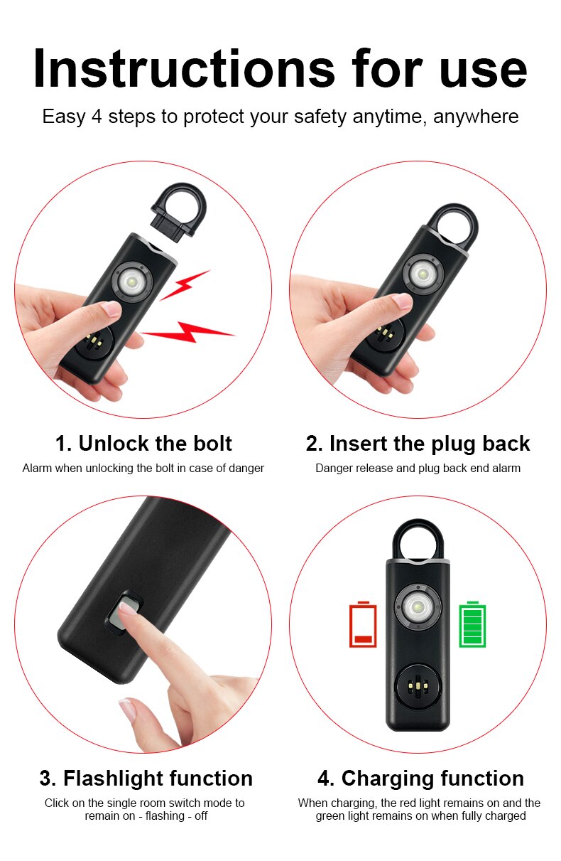 Women's 130dB Personal Safety  - Personal Alarm Keychain reseña y precio